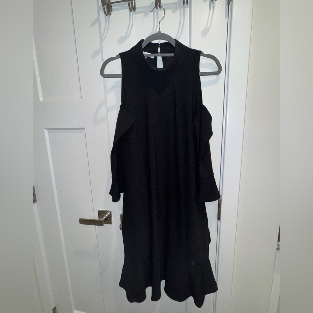 Boston Proper Black High Neck Cold Shoulder Midi Dress (Size M)
